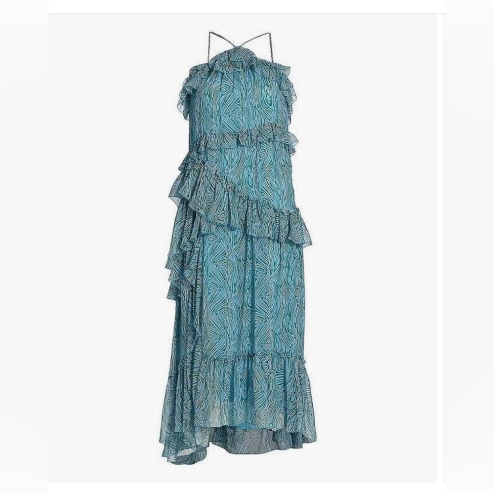 Cinq a Sept Rayner Asymmetric Ruffle Dress in Blue & Green - Size 2 / New